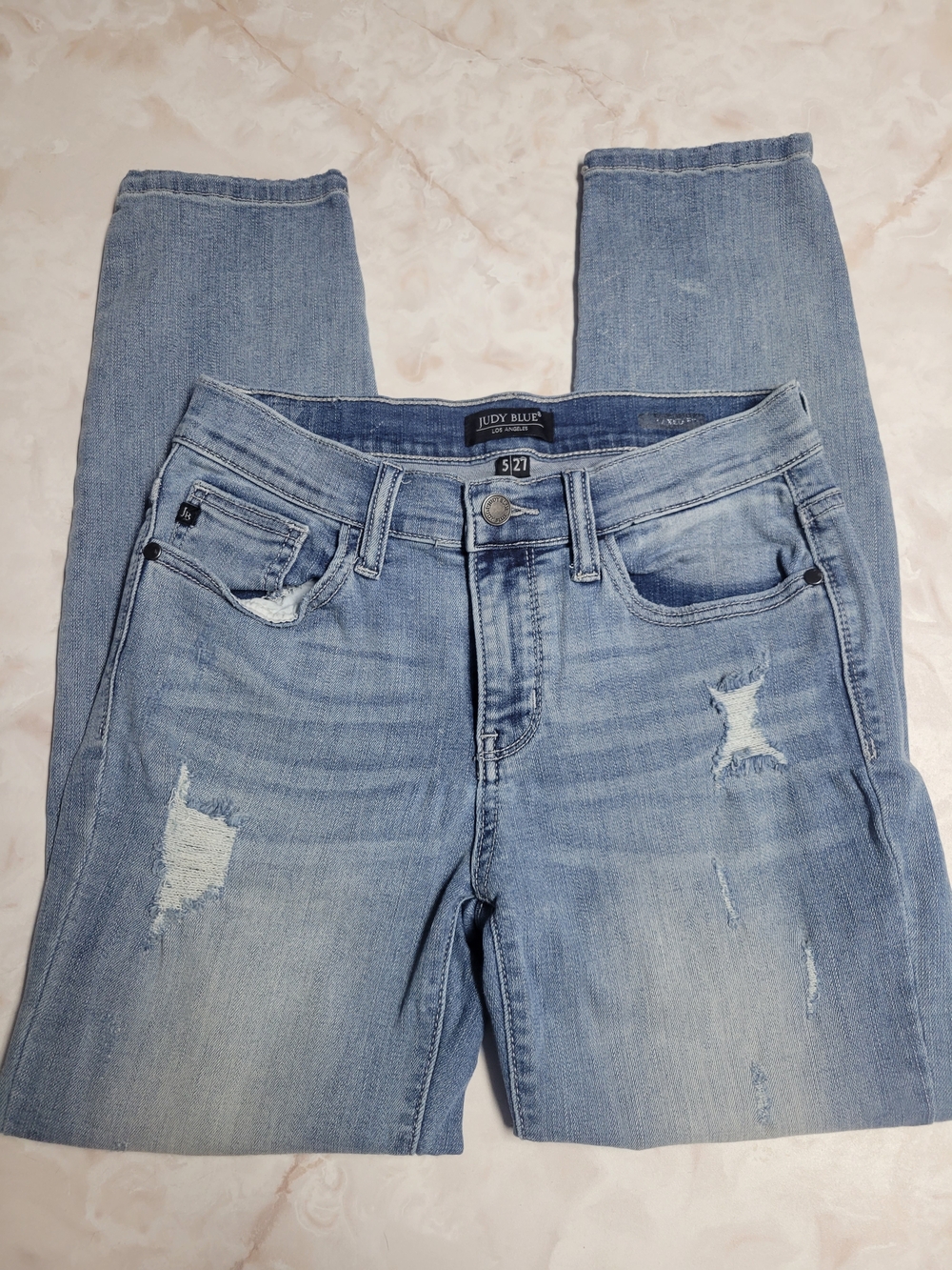 Judy Blue JB8287MD Relaxed Fit Jeans Womens 5/27 Light Wash Distressed High Rise
